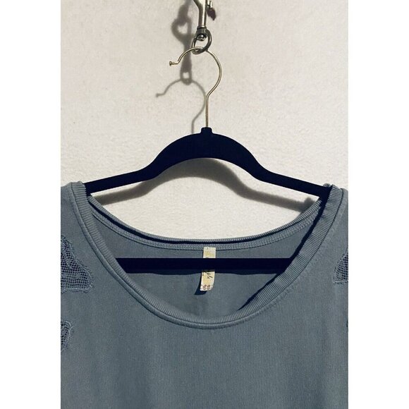 Free People Top Womens Medium Blue Grandpa Jersey Outer Sunset Lace Cut Out Boho - Picture 3 of 11